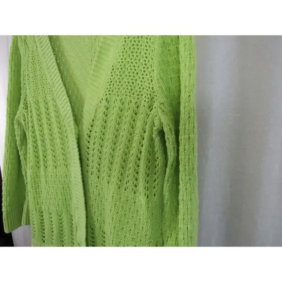 Christopher & Banks XL Chartreuse Open Knit Crochet One Button Cardigan Sweater - Picture 6 of 10